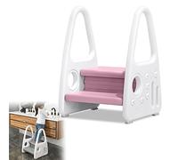 JNGLGO Marche Pied pour Enfant Pliable, Tabouret 2 marches, Multifonction et Antidérapant avec Poignées - Tour d'observation pour Chambre d'enfant, Salle de Bain, Chambre à Coucher, Cuisine - Rose
