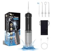 JNGOODS Mini hydropulseur portable pour irrigateur buccal - Réservoir d'eau télescopique - 4 modes et étanchéité IPX7 - Hydropulseur pour la maison et les voyages - Pour soins des dents - Noir