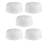 JNGUOSICN Lot de 5 chapeaux de prière musulmane pour homme - Chapeau de prière islamique Kufi brodé - Bonnet rond - Chapeau arabe turc pour prière du Ramadan, Blanc L, L