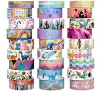 Jniseger Washi Tape Lot de 27 rouleaux de ruban adhésif décoratif mignon dinosaure coloré pour enfants, ruban adhésif pour journal, accessoires de scrapbooking, bricolage, travaux manuels, journal,