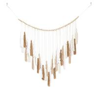 JNJOOD 1 Pièce Grand Macramé Décoration Murale 39X43In Boho Tapisserie Tissée Blanc Beige Macromay Tassel Décoration Murale avec Perle en Bois