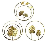 JNJOOD DéCoration Murale en Fer, Ginkgo Doré, éRable, DéCoration Murale en Feuille de Monstera, Ornements Muraux Ronds, pour la DéCoration Murale de L'HôTel Suspendu à la Chambre