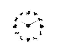 JNJOOD DIY Teckel Wall Art Wiener-Dog Pet Horloge murale géante cadre effet miroir chien saucisse grande horloge murale horloge murale noire