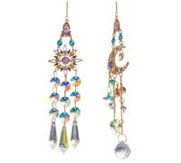 JNJOOD Lot de 2 pendentifs en forme de soleil et de lune, prismes pour fenêtres, carillon éolien vintage suspendu, lumière captureuse, décoration de jardin