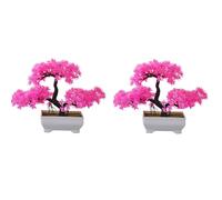 JNJOOD Lot de 2 plantes artificielles de bonsaï en plastique pour petits, plantes fausses, fleurs, ornements en pot pour la table de , durables, roses