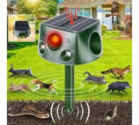 JNKNT Répulsif pour écureuils d'extérieur, répulsif solaire à ultrasons à 360 ° avec 4 côtés 7 modes réglables, étanchéité IP66, double face, lumière clignotante et ultrasons, cerf, écureuil, chat