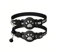 JNLIK Collier réfléchissant pour chat avec support Apple Air Tag et clochette pour fille, garçon, chat, 1 cm de largeur et léger (noir)