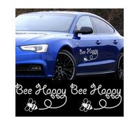 JNNJ 2 Pièces Voitures Autocollant Happy Bee, Autocollants Alphabet Voitures, Mignon Drôle Lettrage Autocollant Véhicule, avec Bourdon Dessin, Pièces Universelles pour L'automobile(Blanc)