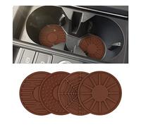 JNNJ 4 Pièces Porte-Gobelet Silicone Véhicule, Voiture Universels Porte-Gobelet Tapis, Porte-Gobelets Antidérapant, sous-Verres De Voiture à Motif De Rayures Sun Dot Spider, pour Véhicule(Café)