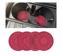 JNNJ 4 Pièces Porte-Gobelet Silicone Véhicule, Voiture Universels Porte-Gobelet Tapis, Porte-Gobelets Antidérapant, sous-Verres De Voiture à Motif De Rayures Sun Dot Spider, pour Véhicule(Rouge Vin)