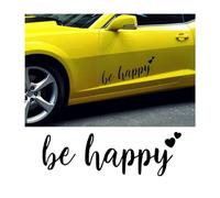 JNNJ Autocollants Pour L'automobile, Autocollants De Voiture être Heureux Sticker, Autocollant Pour Pare-Chocs De Fenêtre De Voiture, Autocollant Be Happy Pour La Voiture Camion Moto(Noir)