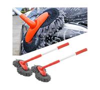 JNNJ Brosse Lavage De Voiture, Brosse À Laver Voitures À Deux Têtes, Balai Rétractable Long Manche Lavage Voitures, Balai Lave-Auto Double Tête Pivotant 360 Degrés Poils Rétractables(Lot de 2)
