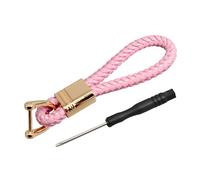 JNNJ Porte-Clés Voiture, Porte Clef Tressé Pour Clés De Voiture, Clé Universelle Avec Boucle Anti Perte, Multicolore Cuir Porte-Clés De Voiture Accessoires En Métal Hommes Femmes(Or/Rose)