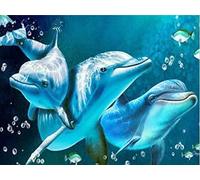JNNPY broderie point de croix kit complet,canevas point de croix kit complet pour adultes débutantmignon,Les dauphins,kit point de croix imprimé pour décoration 40X50cm