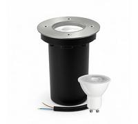 JNR Spot Encastrable Exterieur IP67 étanche 230 V, Spot LED Extérieur avec Ampoule LED GU10 5 W 3000K Blanc chaud, Spot Rond Encastrable Praticable Pour Jardin, Allées, Argent