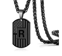 Jnrbecm Chaîne avec plaque d'identité pour homme - Collier avec initiale de A à Z - Bijoux en acier inoxydable - 61 cm - Cadeau d'anniversaire et de Noël - Noir, Initial-A, Acier inoxydable, Pas de