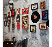 JNTFNE Cadre photo mural rétro Mix and Match 14 cadres et 5 accessoires, horloge décorative de style industriel - 225 x 78 cm - Noir+Hu