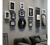 JNTFNE Ensemble mural rétro Mix and Match - Combinaison simple - 10 cadres photo décoratifs et 2 accessoires - Peut changer de photos - Noir + blanc