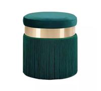 JNTFNE Ottomane ronde en velours rembourré avec pompons classiques, chaise de coiffeuse de maquillage, tabouret repose-pieds rembourré doux et compact pour salon, chambre à coucher (couleur : vert,