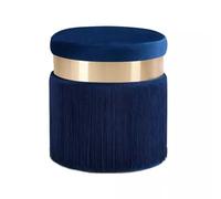 JNTFNE Ottomane ronde en velours rembourré avec pompons classiques, chaise de coiffeuse de maquillage, tabouret repose-pieds rembourré doux et compact pour salon, chambre à coucher (couleur : bleu,