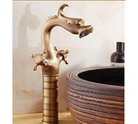 JNTFNE Robinet de lavabo sculpté Dragon en bronze antique pour salle de bain évier double poignée mitigeur lavabo de luxe (SLT048L-Y)