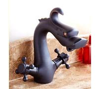 JNTFNE Robinet de lavabo sculpté Dragon en bronze antique pour salle de bain évier double poignée mitigeur lavabo de luxe (SLT048S-B)