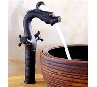 JNTFNE Robinet de lavabo sculpté Dragon en bronze antique pour salle de bain évier double poignée mitigeur lavabo de luxe (SLT048L-B)