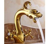JNTFNE Robinet de lavabo sculpté Dragon en bronze antique pour salle de bain évier double poignée mitigeur lavabo de luxe (SLT048S-G)