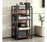 JNTFNE Support Multimédia AV Mobile avec roulettes, étagère Audio Vidéo Réglable en Hauteur, Console De Composants De Récepteur Stéréo Moderne pour Salon, Studio De Jeu Et D'enregistrement Brown E