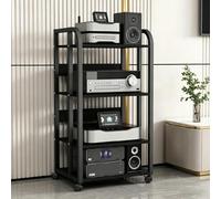 JNTFNE Support Multimédia AV Mobile avec roulettes, étagère Audio Vidéo Réglable en Hauteur, Console De Composants De Récepteur Stéréo Moderne pour Salon, Studio De Jeu Et D'enregistrement Black E