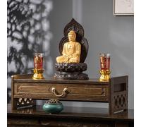 JNTFNE Table d'autel Chinoise, Table de méditation Basse avec tiroir, Objet Spirituel de puja pour Les prières bouddhistes, Salon, Chambre, Bureau, Salle de Bain (Marron, 52 cm/20,5 po)