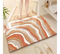 JNTFNE Tapis de bain carré motif vagues de la mer - Tapis de salle de bain antidérapant - Motif vagues de l'océan - Art abstrait - Pour le sol et la baignoire (orange, 50 x 80 cm)