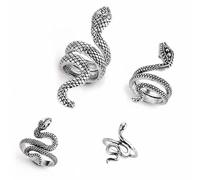 JNTMIKUN Lot de 4 bagues serpent punk vintage en alliage de serpent pour homme et femme Argenté, Métal non précieux