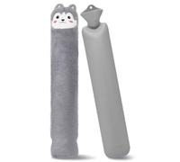 JNUYISW Bouillotte Longue avec Housse, 2 Litres Grande Bouillotte Eau Chaude Longue avec Housse Douce Déhoussable Bouillotte Peluche pour Cou, Épaules, Dos, Jambes, Abdomen, Femmes Hommes (Gris)