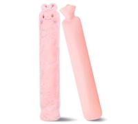 JNUYISW Bouillotte Longue avec Housse, 2 Litres Grande Bouillotte Eau Chaude Longue avec Housse Douce Déhoussable Bouillotte Peluche pour Cou, Épaules, Dos, Jambes, Abdomen, Femmes Hommes (Rose)