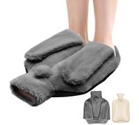 JNUYISW Chauffe Pied non Électrique, 2 en 1 Bouillotte Pied pour Femme et Homme 2L Bouillotte Eau Chaude Reutilisable Lavable Amovible Chausson Chauffant avec Housses en Peluche pour l'hiver (Gris)