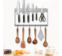JNUYISW Porte Couteaux Aimanté, 40cm Barre Magnétique pour Couteaux en Acier Inoxydable avec 6 Crochets Porte-Couteaux avec Aimant Extra-fort pour les Couteaux Ustensiles de Cuisine, et Outils