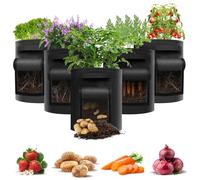 JNUYISW Sac Plantation Pomme de Terre, 43L Lot de 5 Respirant Sac de Plantation avec Fenêtre et Poignées Sacs a Plantes Grande Grow Bags Feutre pour Tomates, Potager, Carottes, Fraises Noir