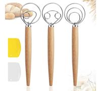 JNWYH Lot de 3 fouets danois professionnels en bois pour pâtisserie, gâteau, dessert avec grattoir en plastique
