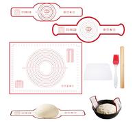 JNYLYFC Lot de 2 élingues à pain en silicone pour cocotte, 70 x 50 cm, grand tapis de cuisson antidérapant avec mesure, tapis de pétrissage réutilisable avec grattoir à pâte, rouleau à pâtisserie et