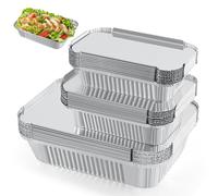 JNYLYFC Lot de 45 Barquette Aluminium avec Couvercle,1750ml/700ml/410ml, Barquettes Barbecue Réutilisables, Barquette Alimentaire Jetable pour Transport de Nourriture, Cuisiner, Griller, Cuire