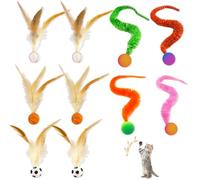 JNYUTEEN 10 Pièces Balles Rebondissantes pour Chat avec Plumes, Balle Interactive Chat Multicolore en Silicone, Jouet Interactif pour Chat avec Queue Chenille pour Chasser et Jouer