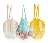 JNYUTEEN 3 Sacs Filet Réutilisables pour Courses, Filet à Provisions Longue Poignée, Sac en pour Shopping Plage et Rangement