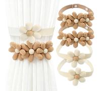 JNYUTEEN 4 Pièces d'Attaches de Rideau à Fleurs, Bande de Rideau Adjustable avec Designs Boho, Tient Le Tissu pour la Décoration du Salon et de la Chambre