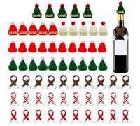 JNYUTEEN 65 Pièces Set de Mini Bonnets et Écharpes de Noël, Couvre-Bouteilles en Bonnets de Père Noël, Décorations pour Bouteilles et Arbre de Fêtes