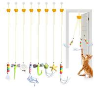 JNYUTEEN 8 Pièces Jouet Suspendu pour Chat, Jouet Interactif d'Autonomie avec Cadre de Porte Clochette et Plumes, Jouet pour Chat pour Jeu et Dressage