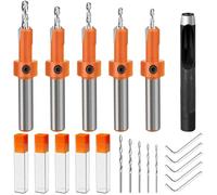 JNZLT Lot de 5 forets coniques HSS - 2,8/3/3,2/3,5/4 x 8 mm - Avec 10 forets interchangeables, perforatrice ronde de 8 mm - Pour le travail du bois - Plastique