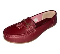 Jo & Joe Chaussures bateau en cuir à talons plats avec glands pour femme - Mocassins nautiques à lacets, cerise, 37 EU