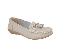 Jo & Joe Chaussures bateau en cuir à talons plats avec glands pour femme - Mocassins nautiques à lacets, smoke, 37 EU