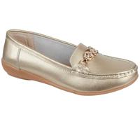 Jo & Joe Mocassins à enfiler en cuir pour femme Effet doré et bordure en strass, doré, 40 EU